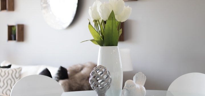 a vase above the table